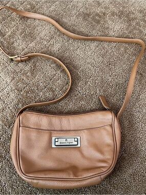 Etienne Aigner tan leather cross body bag with silver hardware
